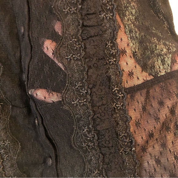 Free People ladies sheer black lace button down cap sleeves blouse top - Picture 2 of 9